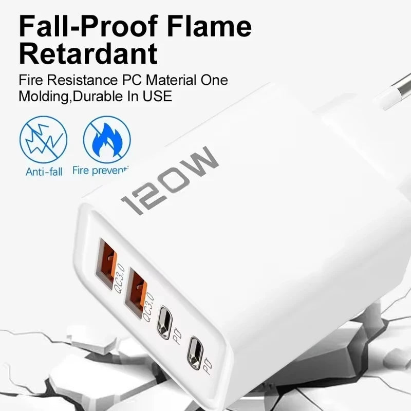 PD 120W 4 Ports USB C Charger Quick Charge 3.0 Type C USB Ph