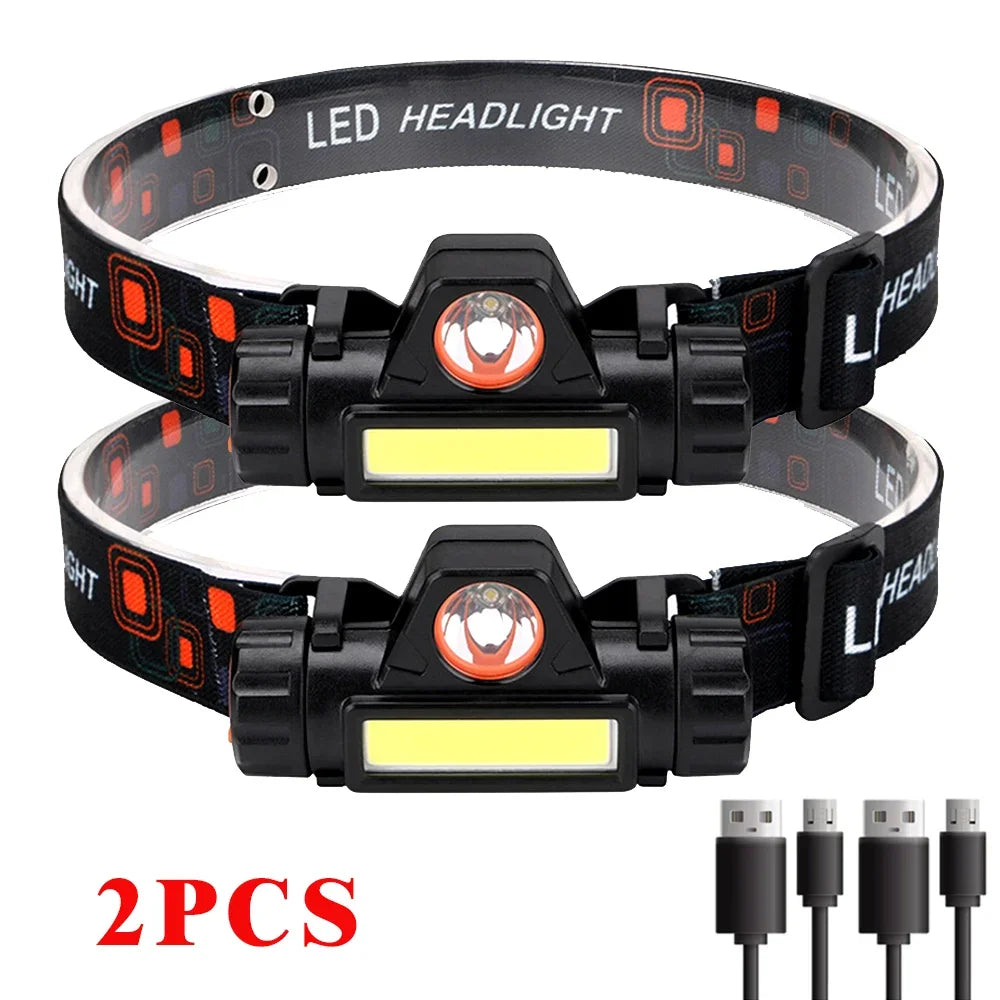 Portable Mini Powerful LED Headlamp XPE+COB USB Rechargeable Hunting Headlight Waterproof Head Torch with Side Magnetic Design