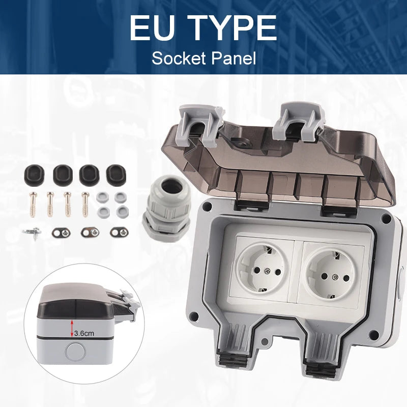 IP66 Germany Standard Outlet Waterproof Outdoor Sockets And Switch Wall European EU Bathroom Double Power With USB Charging Port