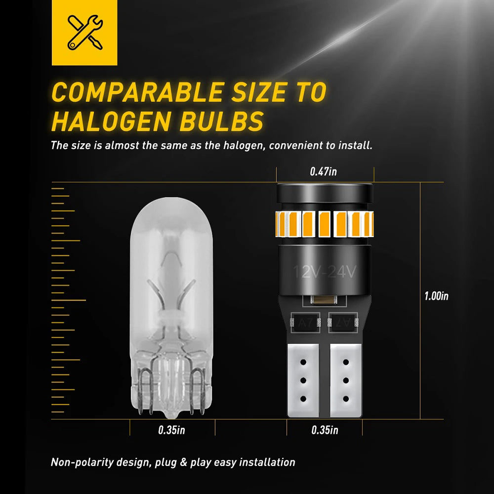 AUXITO 20/10/2Pcs T10 W5W LED Canbus Amber Yellow Anti Error
