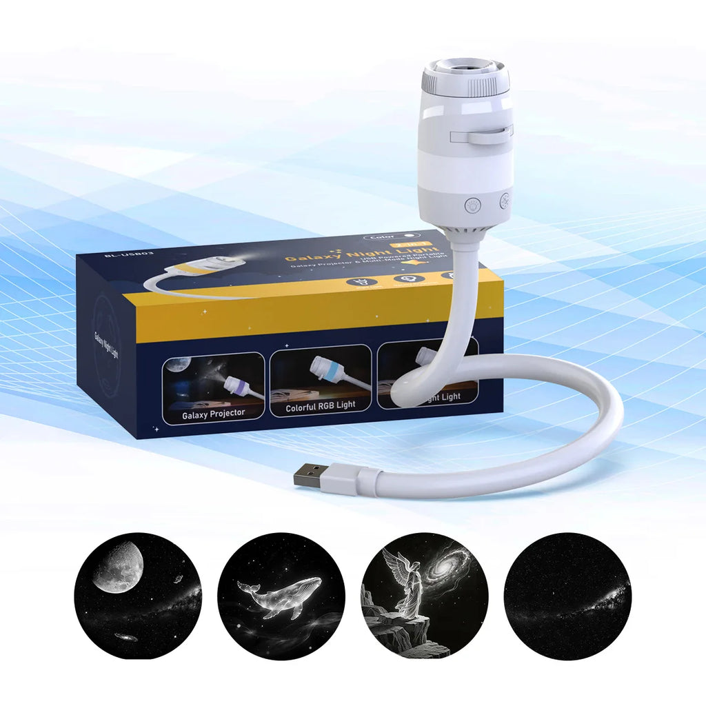2-in-1 USB Galaxy Projector Night Light 360 Adjustable Brightness 2 Style Mini Starry Sky Projector Light For Bedroom Car Decor