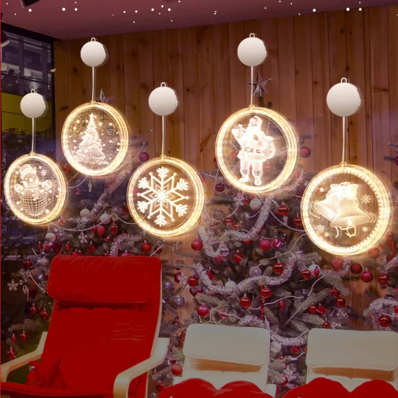 Merry Christmas LED Fairy Lights Santa Claus Elk Living Door
