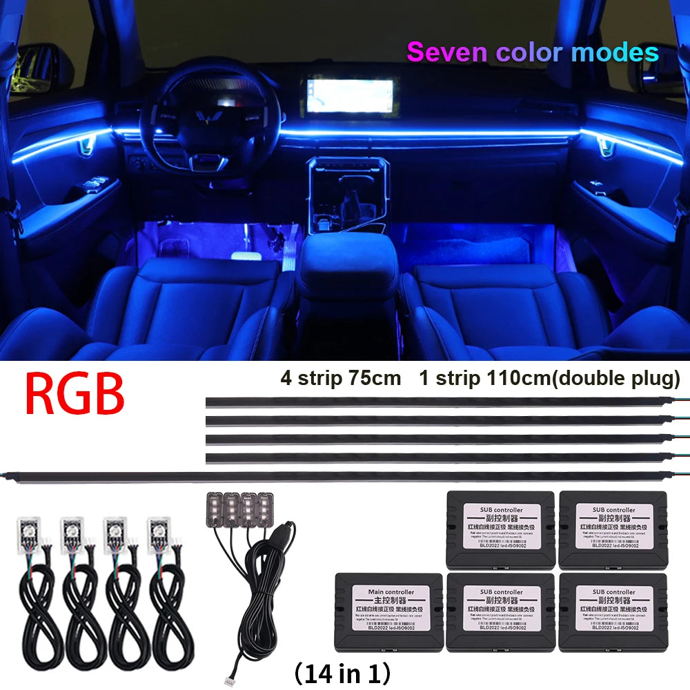 18 in 1 Newest Hidden Car LED Ambient Light Smoke Matt Black Acrylic Strip RGB Symphony Interior Decoration Atmosphere Light Kit