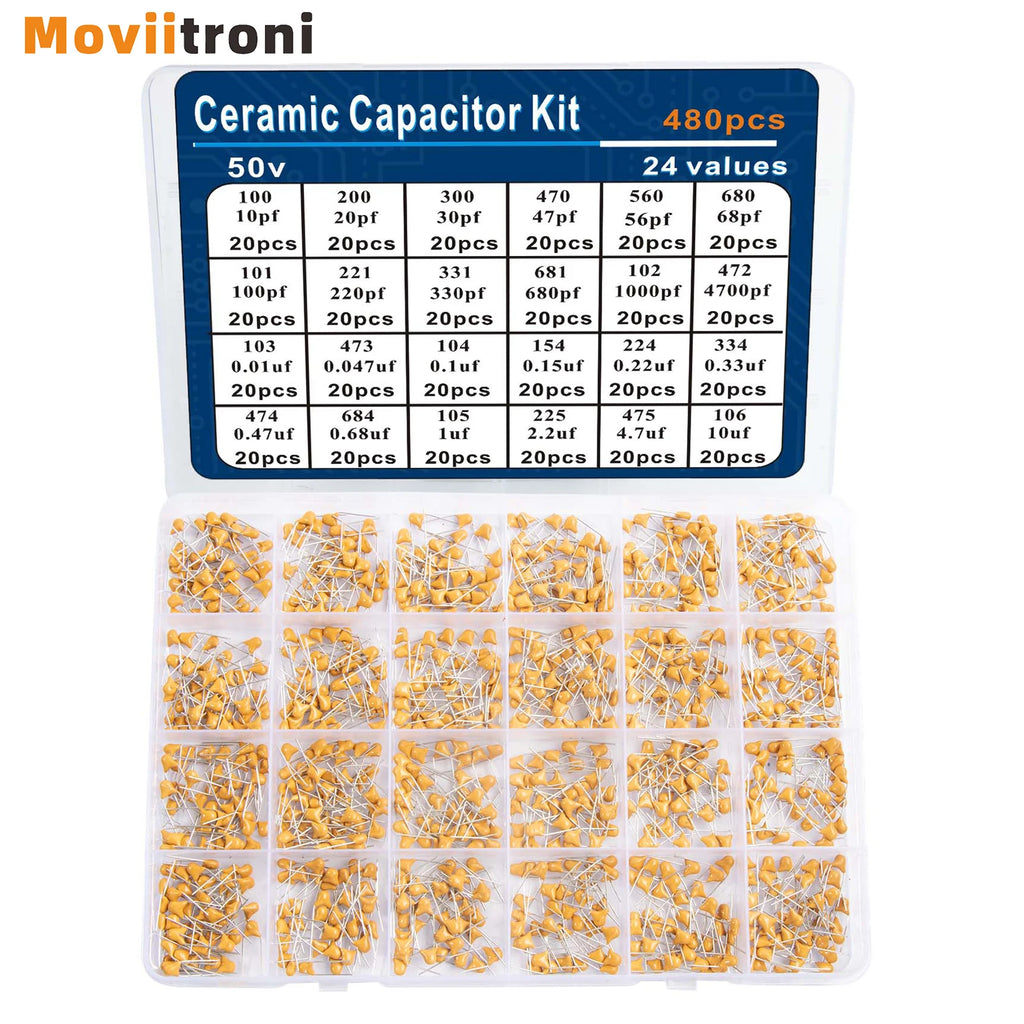 480pcs Ceramic Capacitor Assortment Kit For Guitar Capacitor