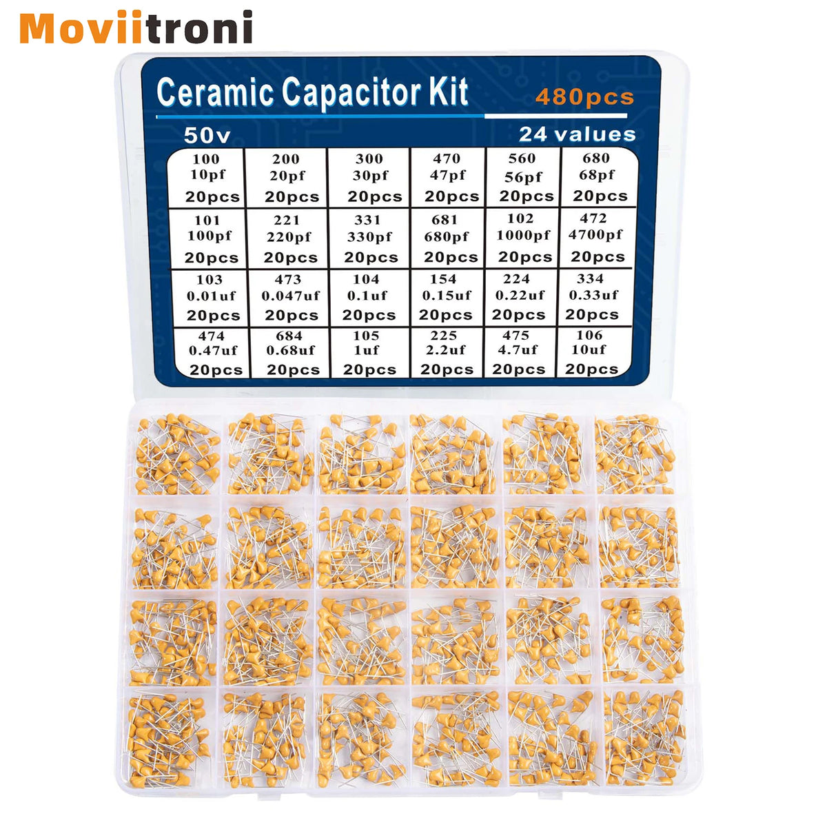 480pcs Ceramic Capacitor Assortment Kit For Guitar Capacitor