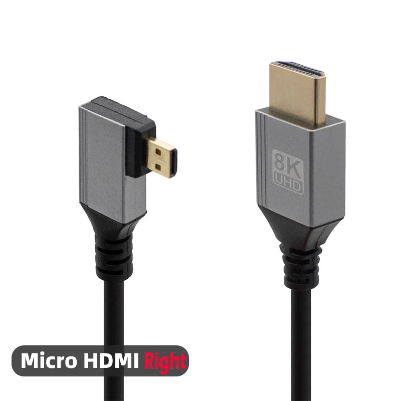 Mini/Micro HDMI-Compatible 8K UHD Cable 90 Degree Up/Down/Left/Right Angle HD Port Thin Cord for Laptop Camera Tablet Camcorder