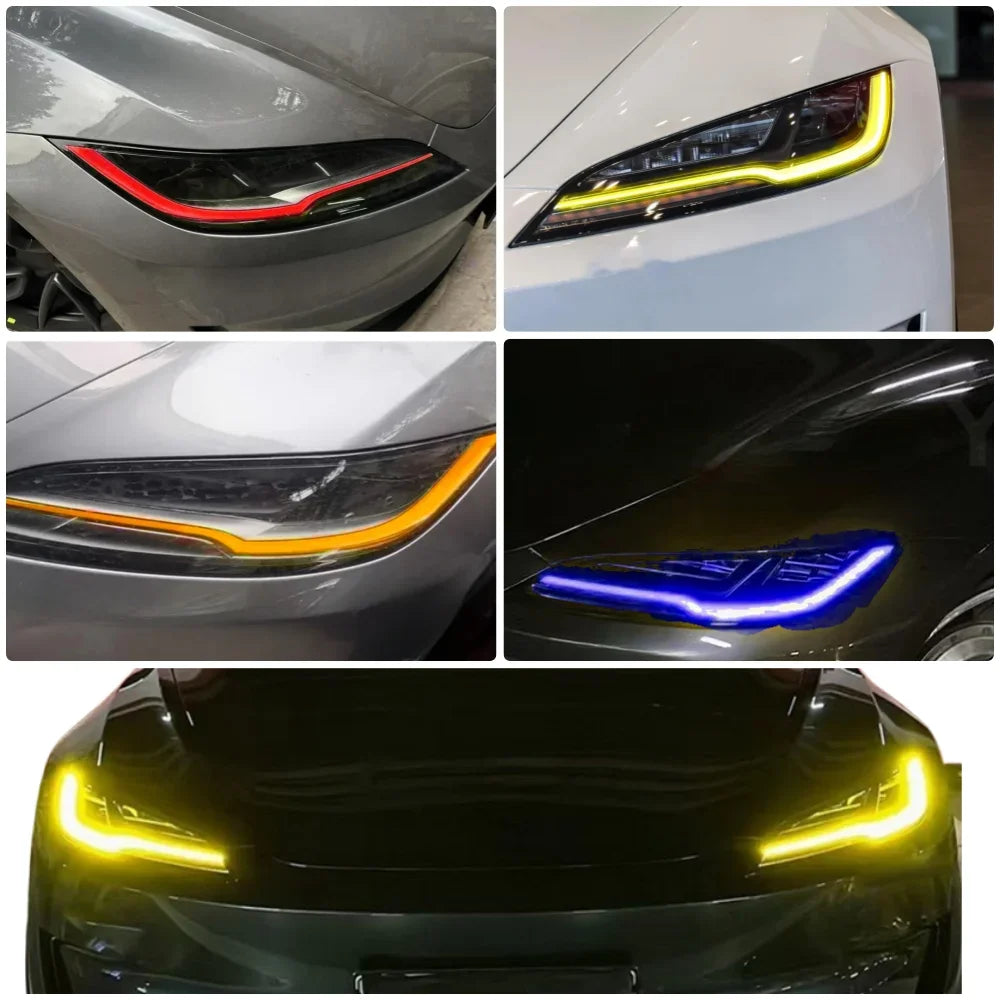DRL For Tesla Model 3 2023 2024 Daytime Running Light Yellow Red Blue Amber Ice Blue NON RGB Angel Eyes
