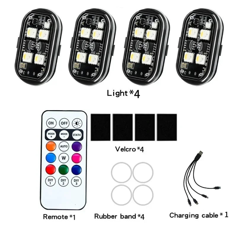 Rechargeable Wireless Light Aircraft Airplane Helicopter Warning Lights RGB Led Aircraft Strobe lights Motorcycle LED Lights