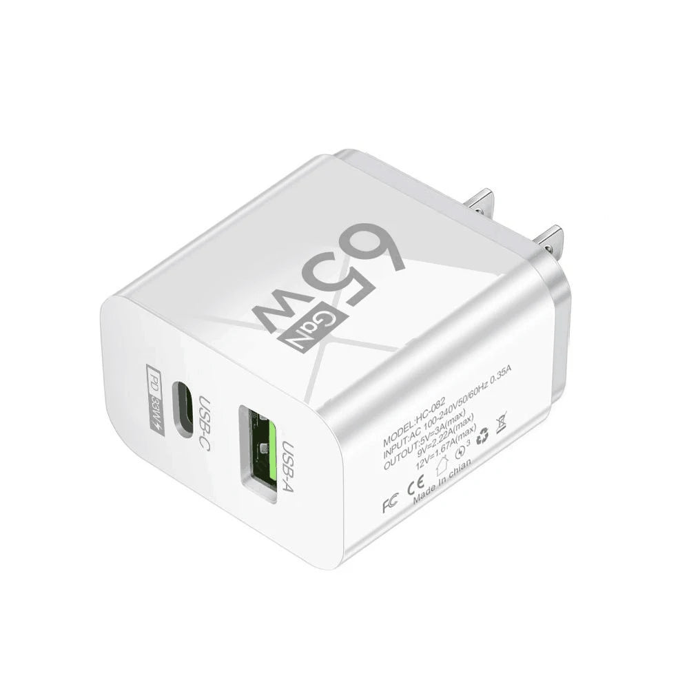 USB C Charger 65W GaN Type C Fast Charging Phone Charger Adapter For iPhone Samsung Xiaomi Quick Charge EU/US Plug Wall Charger