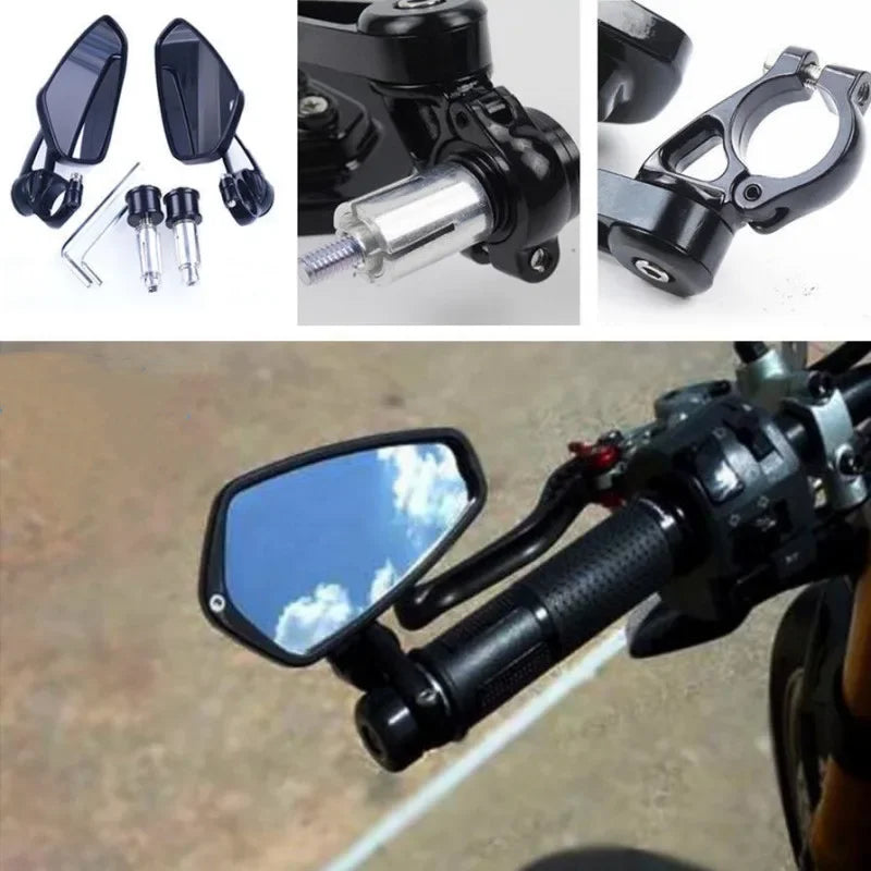 1 Pair 7/8" 22mm Universal Motorcycle Aluminum Rear View Black Handle Bar End Side Rearview Mirror Car