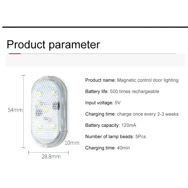 1 2 4pcs Led Car Door Light Car Interior USB Rechargeable Wi