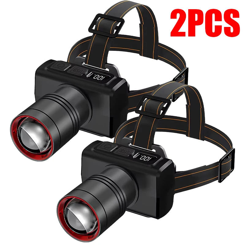Powerful Sensor LED Headlamp USB Rechargeable Headlight Zoomable Head Lamp Waterproof Head Light High Lumens Head Flashlight
