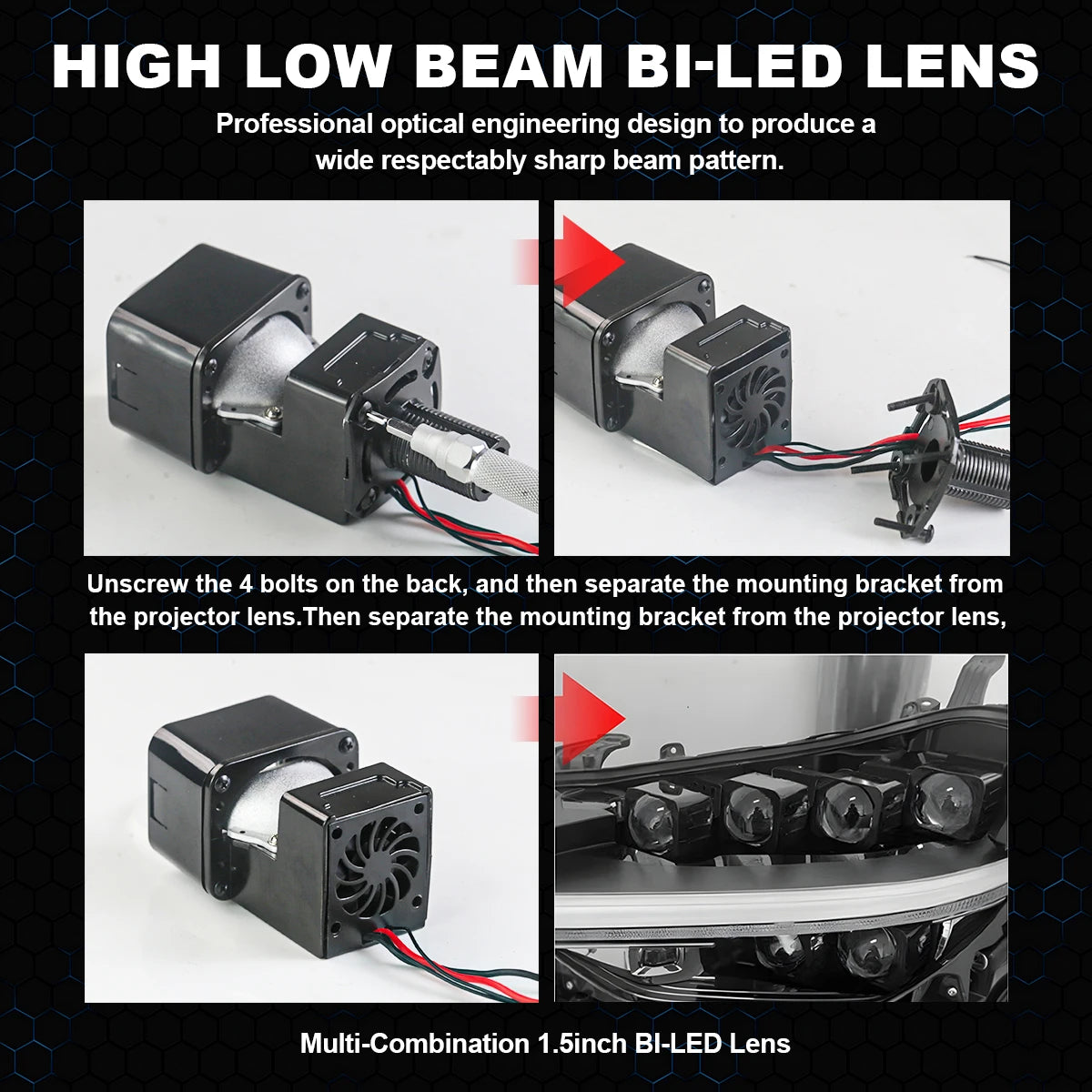 12V Motorcycle 1.5 Inch mini Bi Led Projector Lens Headlight
