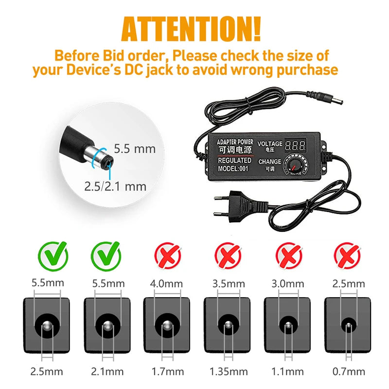 3V 9V 12V 24V 36V Adjustable AC DC Power Supply Adapter 12 V