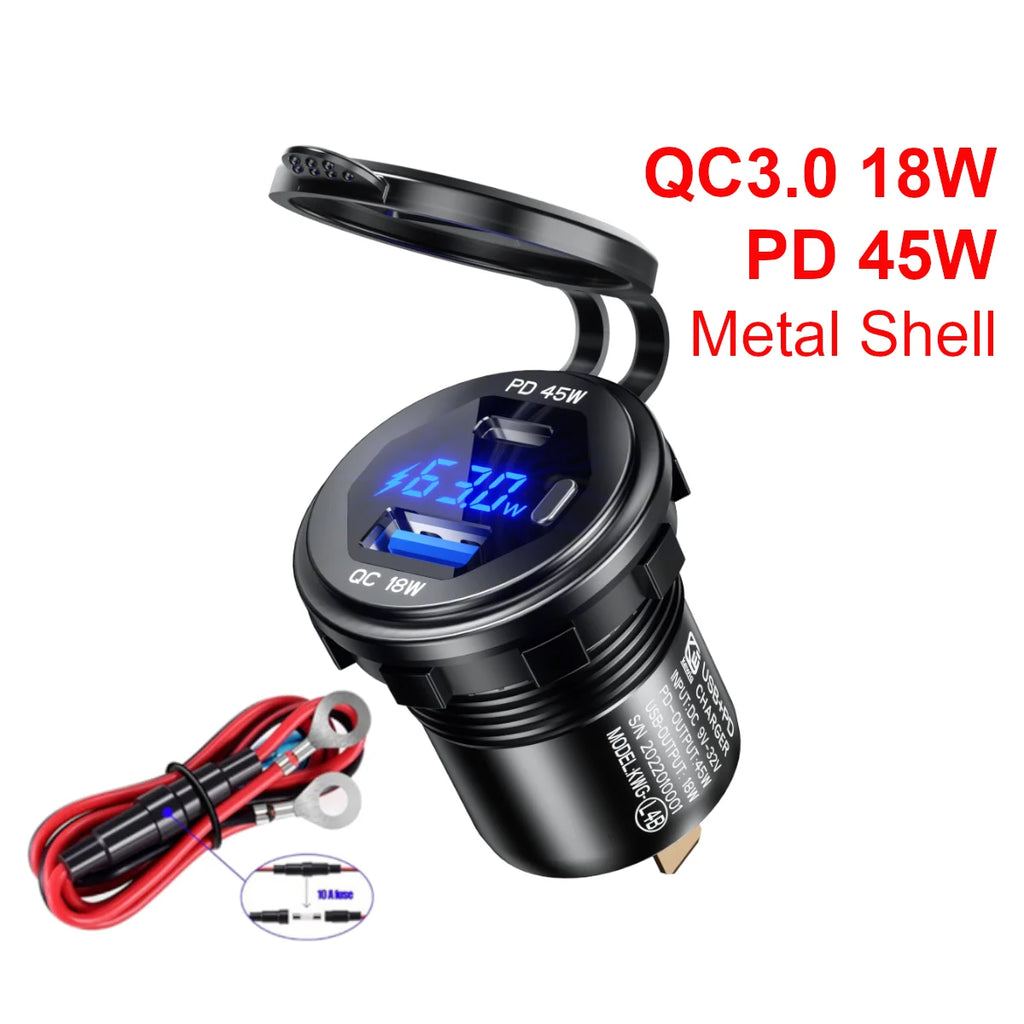 45W Type-C PD QC3.0 USB Car Charger Socket 12V 24V Fast Char