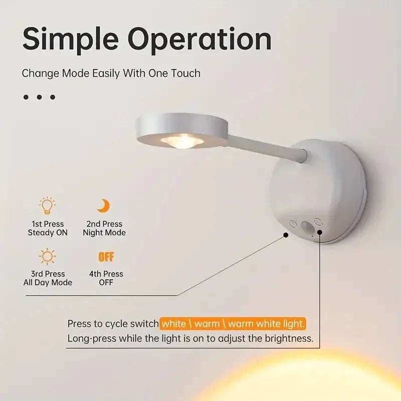 GGbingo Wall Light LED Motion Sensor Spotlight USB Rechargea