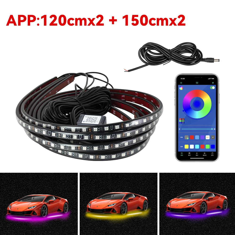 4IN1 LED Strip Car Bottom Underglow Light Flexible LED Underbody Light Auto Decorative Ambient Atmosphere Lamp DRL For Car 12V