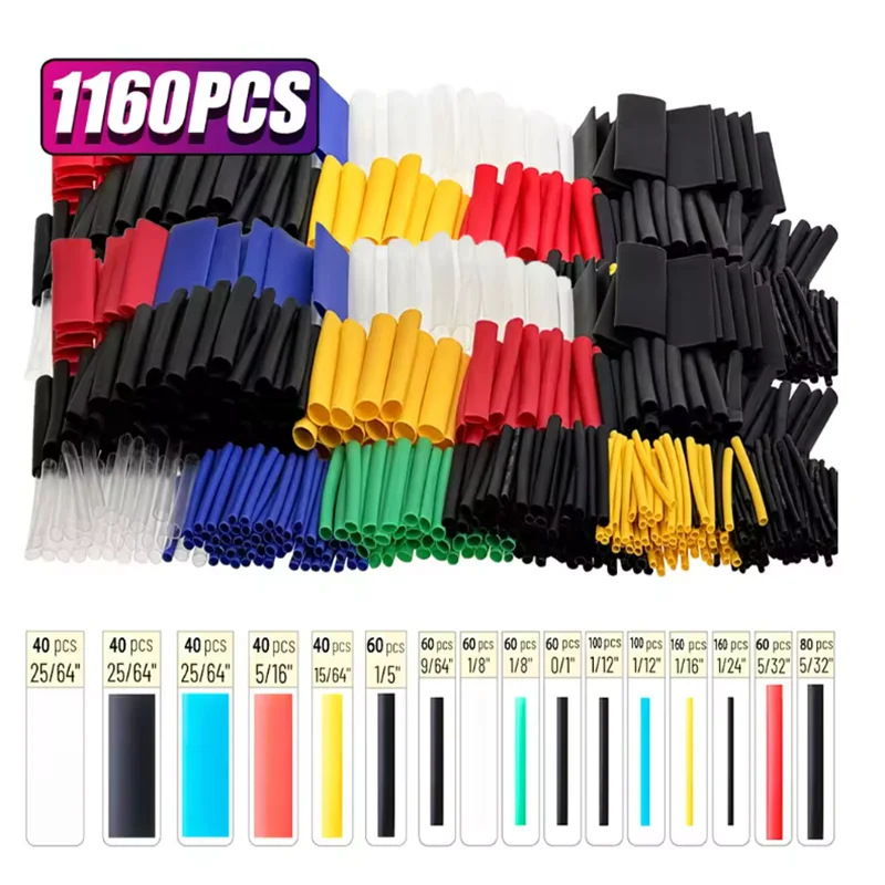 1160/580/164PCS Heat Shrink Tubing Kit Wire Shrinking Wrap Connect Cable Cover Protection Electrical Insulation Repairs
