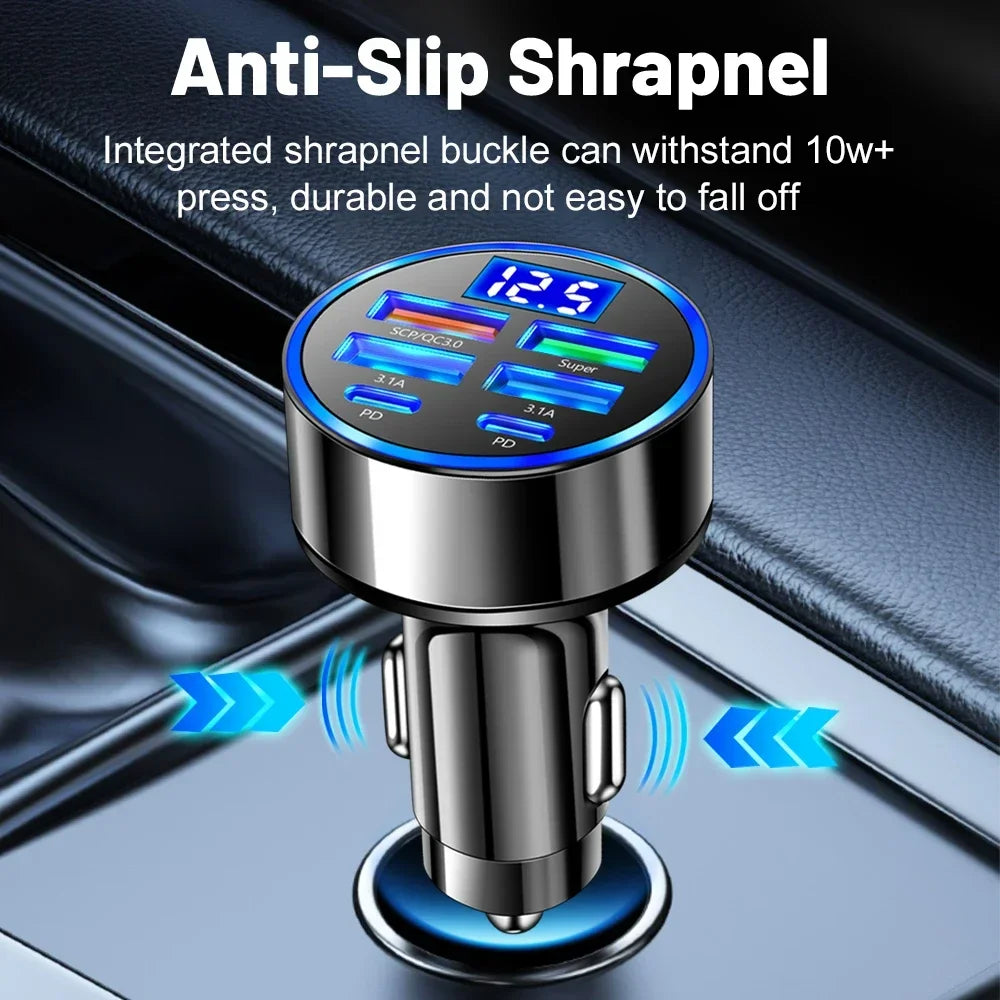100W 6 Ports Car Charger Fast Charging PD QC3.0 USB C Car Ph