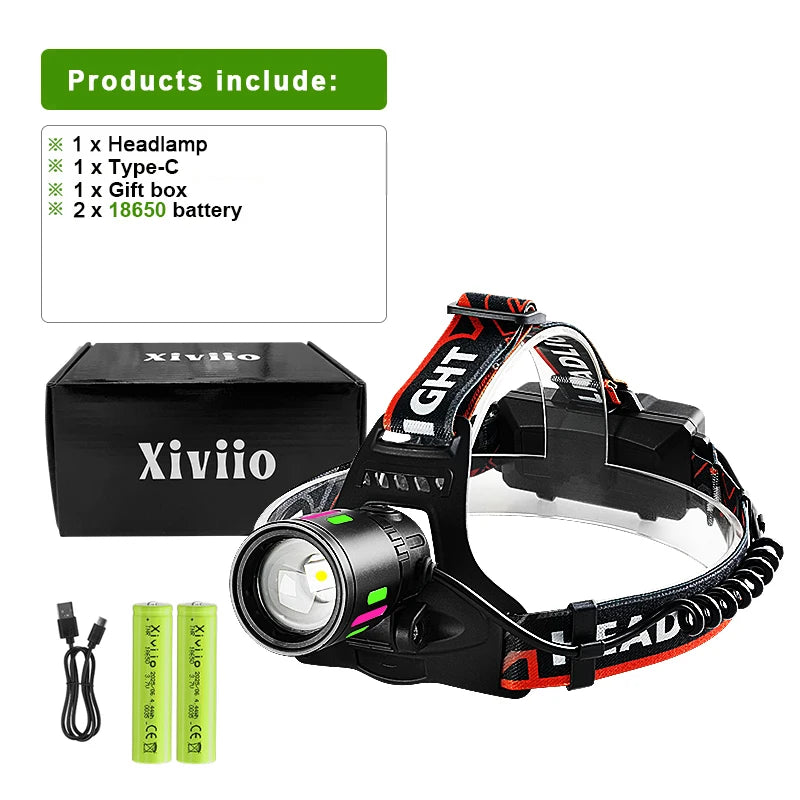 NEW 200000000LM High Power LED Headlight Ultra Bright Head Torch Long Range 5500M Head Flashlight 18650 Camping Fishing Lantern