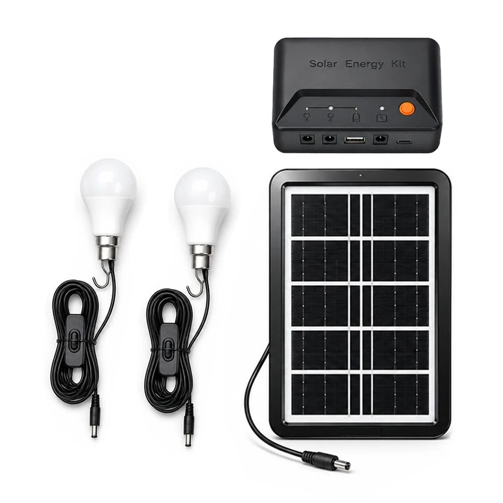 Camp Emergency Home Lighting Solar Panel Kit Portable Dual LED Bulbs Built-in Battery Box With USB Charging Port Portable Power