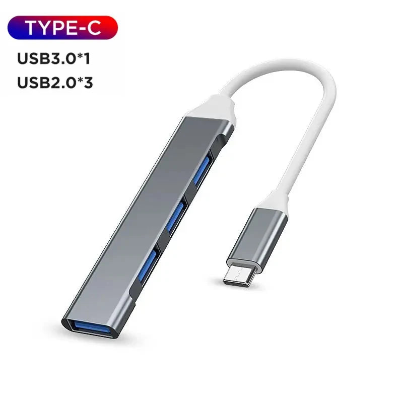 USB-A 3.0/2.0 Hub To Type C 5Gbps High Speed Transfer Data OTG Adapter Cable For Mobile Phone MacBook Pc Laptop Splitter 4 Ports