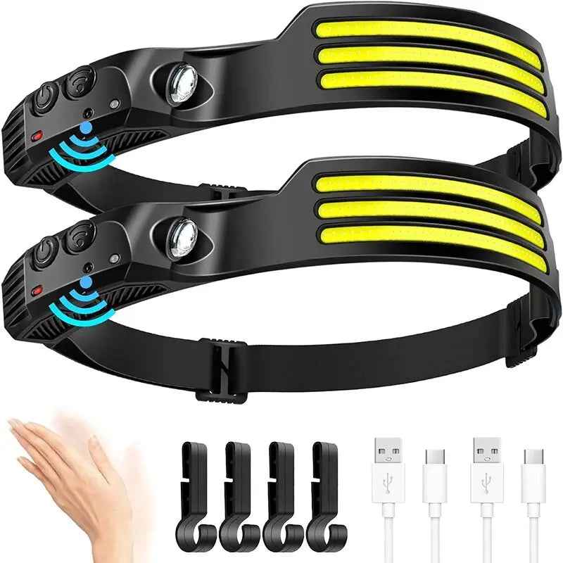 COB LED Headlamp Induction Head Lamp Built-in Battery USB Re