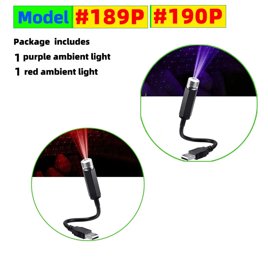 QXNY Mini Car LED Starry Sky Night Light 5V USB Powered Galaxy Star Projector Atmosphere Lamp for Car Roof Room Ceiling Decor