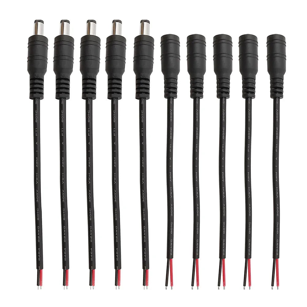 DC Power Pigtail Cable Wire 5.5mm X 2.1mm DC Male Plug / Fem
