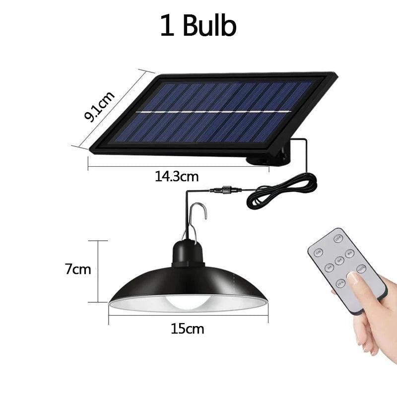 Solar Pendant Light Outdoor Waterproof LED Lamp Double-head Chandelier Decorations with Remote Control for Indoor Shed Barn Room