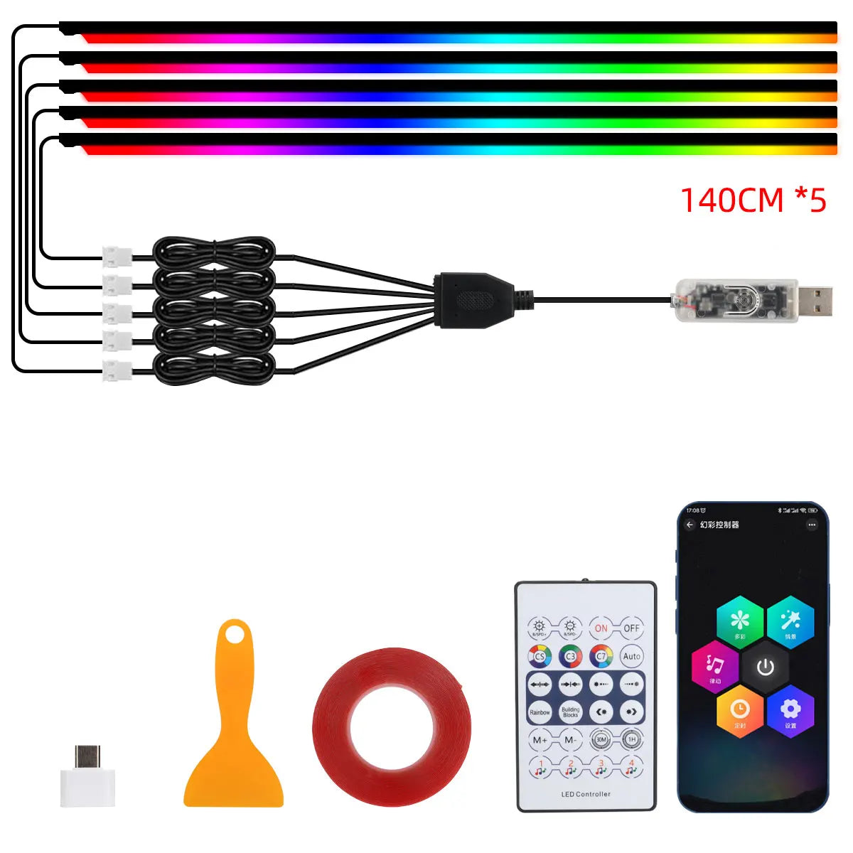 10 in 1 Car Interior Acrylic LED Ambient Lights For Tesla USB APP Remote Control RGB Symphony Atmosphere Lamp with Cigar Lighter