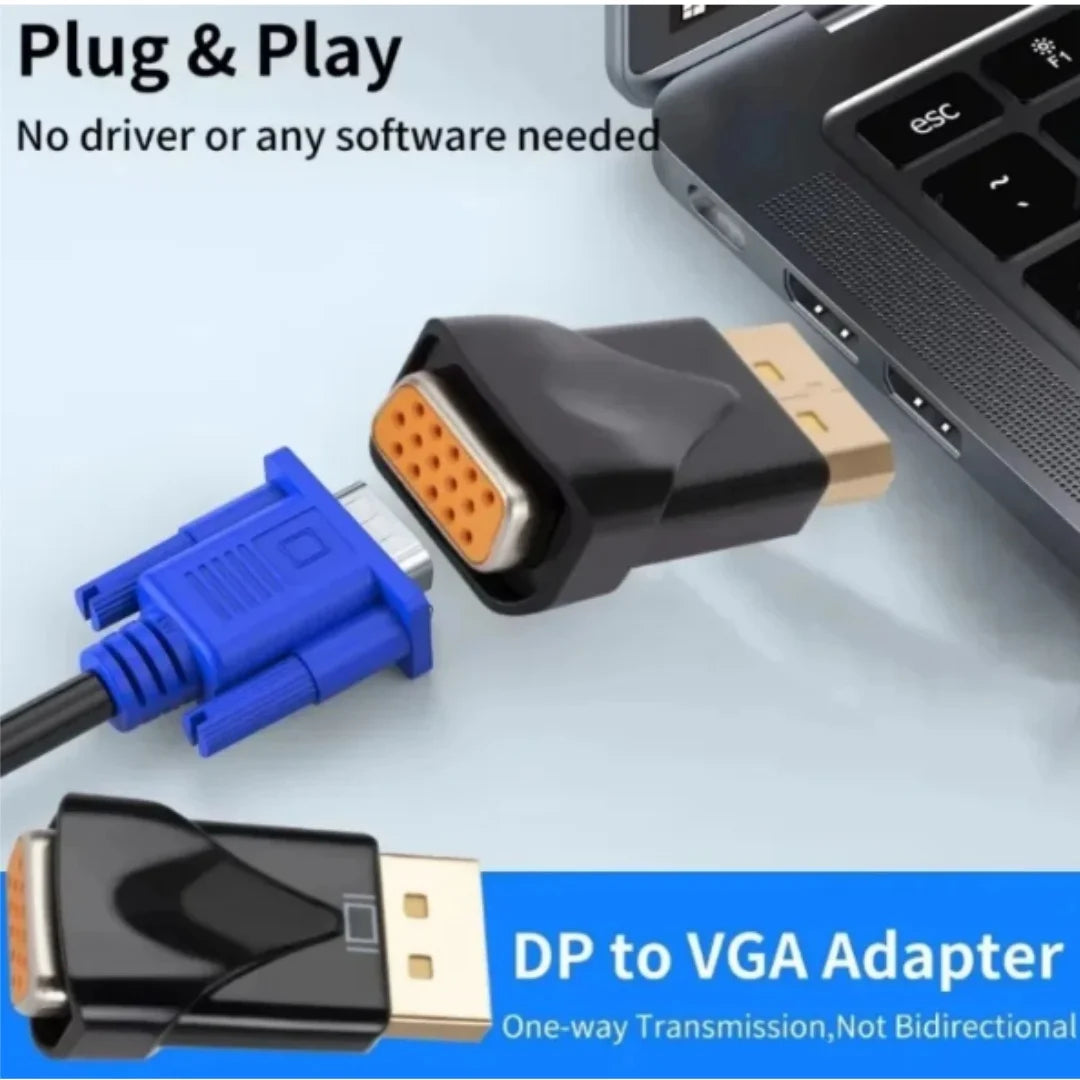 DP to VGA Adapter 1080P DisplayPort Male to VGA Female Gold-