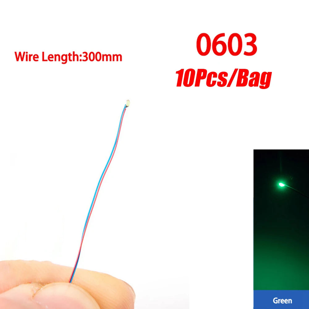 10Pcs/Lot Model 0402 0603 SMD LED Wired Chip Micro Led Pre-Soldered Lamp Railway Model 30cm 3V DIY Model Kit For Gundam Scenes