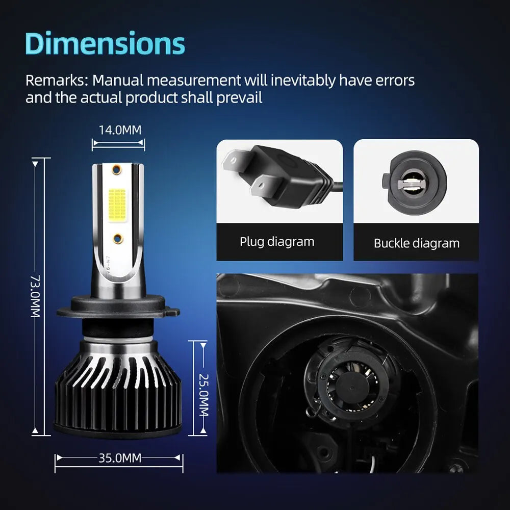 Roadsun Mini Size H4 H11 H7 LED Car Headlight Bulb 12000LM 6