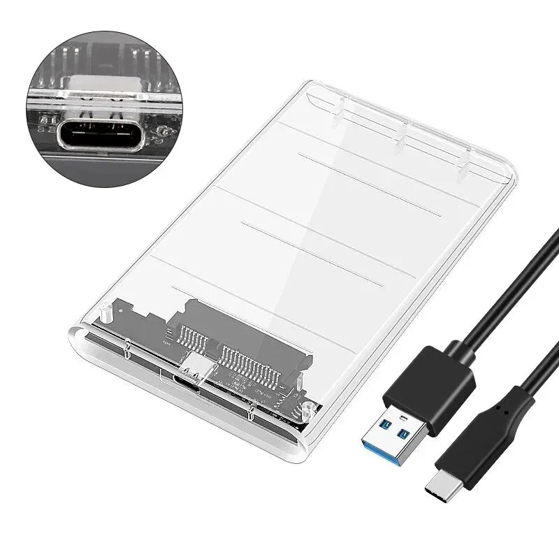 USB3.0 External HDD Case 5Gbps 2.5 Inch Transparent Hard Disk Case Hard Drive Enclosure SATA HDD SSD Storage Case for Laptop PC