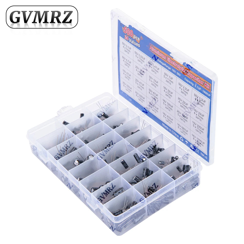 500PCS/lot 0.1UF-1000UF 24Values Aluminum Electrolytic Capac