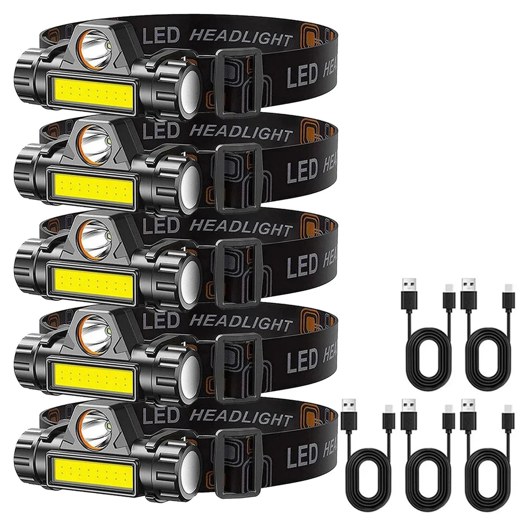 1-5PCS COB LED Headlamp Torch Rechargeable Headwear Flashlight Outdoor Waterproof Camping Fishing Lantern Headlight With Magnet
