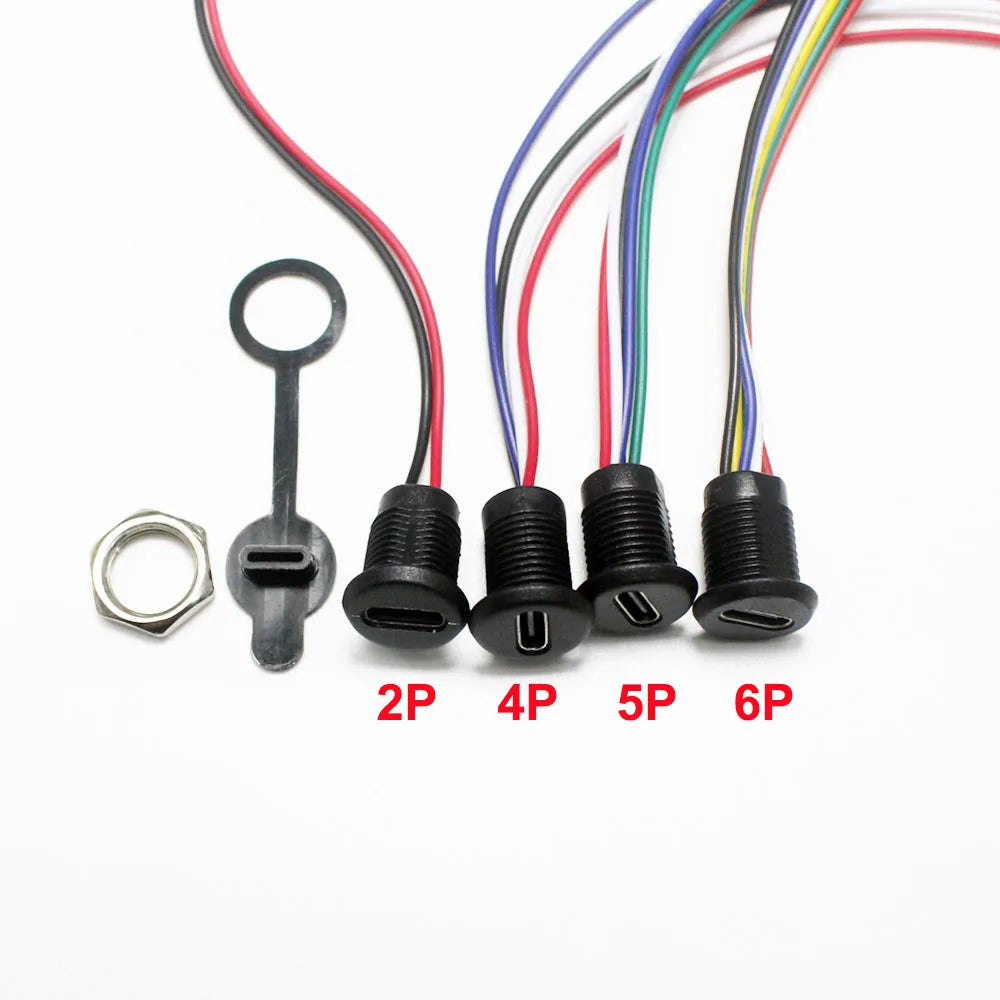 1pcs USB Type C Connector Type-C Waterproof with Nut Locking