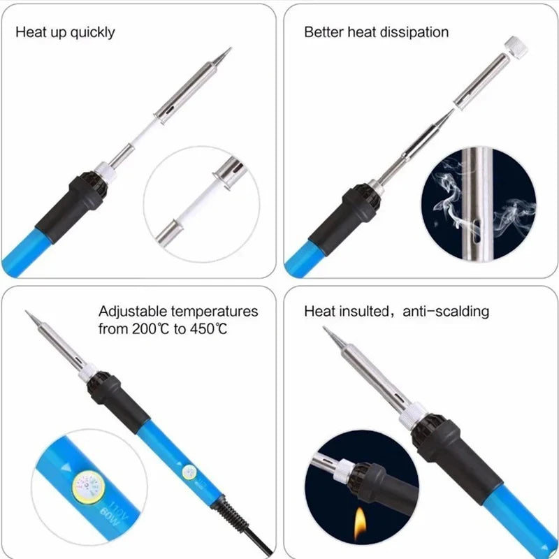 15pcs Kit 220V 60W Soldering Iron Kit 450 C Adjustable Tempe
