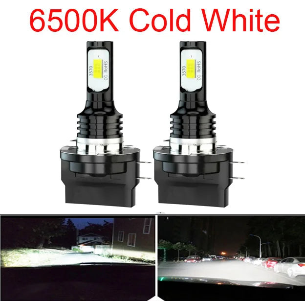 2Pcs H15 LED H11B Headlight Bulbs Canbus Error Free 6000K White 30000LM Car LED Headlamps High Beam DRL Driving Lamps 12V 24V