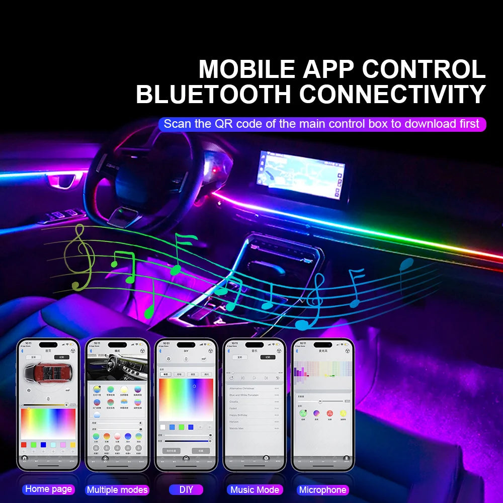 18/22 In 1 Dual Zone Symphony LED Car Ambient Light Rainbow 