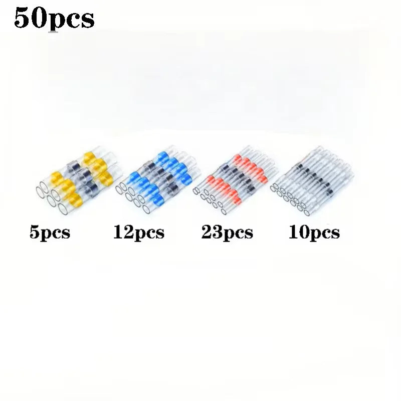50pcs Heat Sealed Wire Connectors Heat Shrink Tubing Heat Shrink Welding Sleeves Used for Crimping and Docking Terminals
