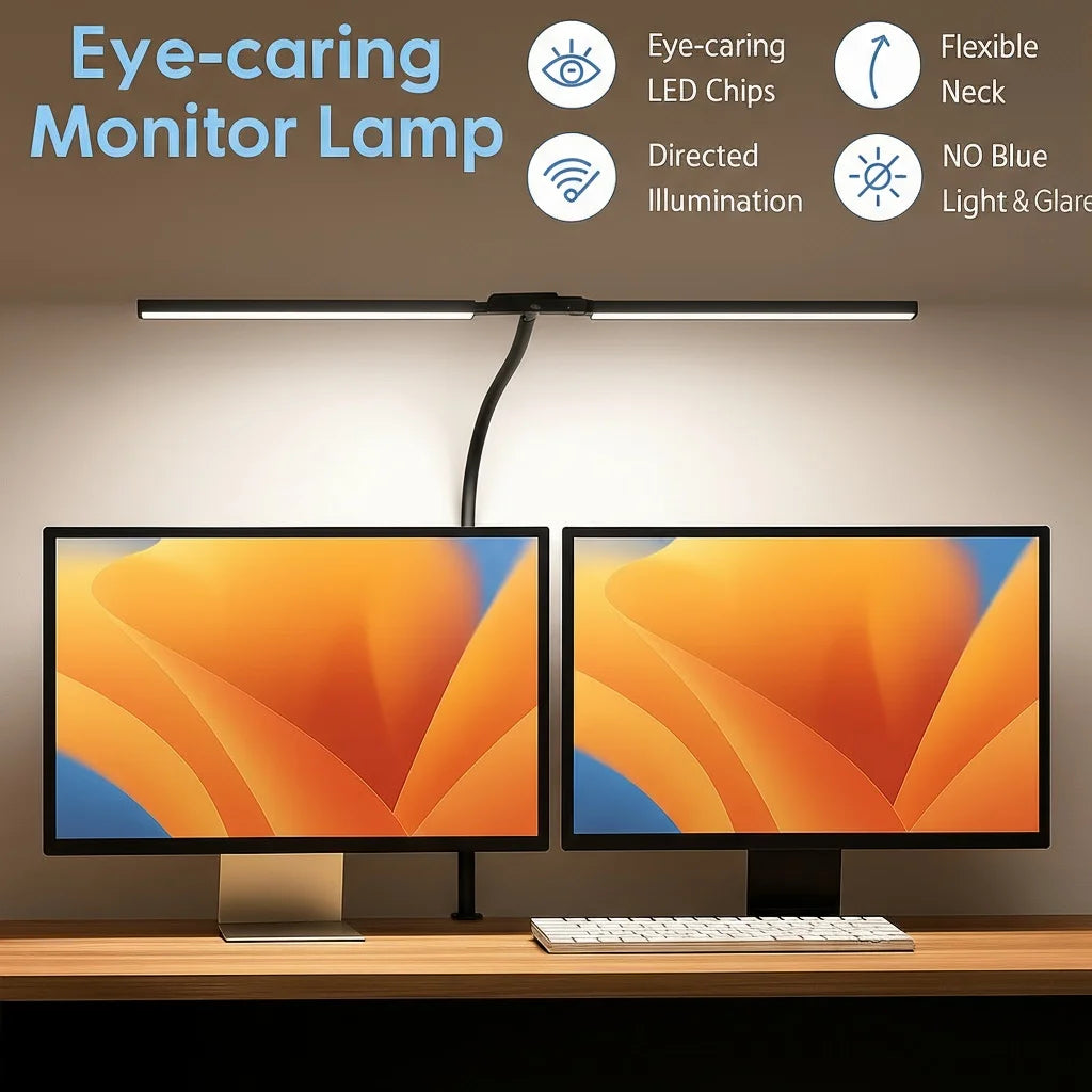 Double Head LED Desk Lamp Dimmable PC Monitor Light USB Tabl