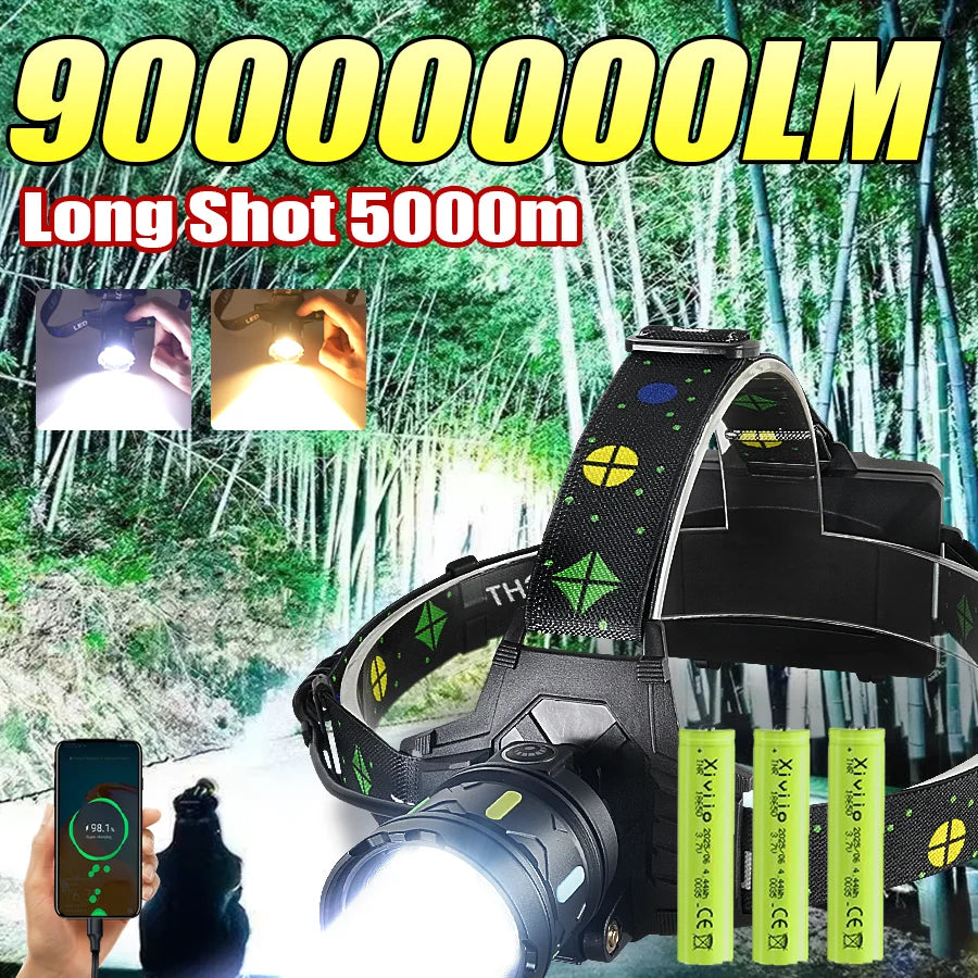 NEW 900000000LM Ultra Bright Headlight Rechargeable Powerful