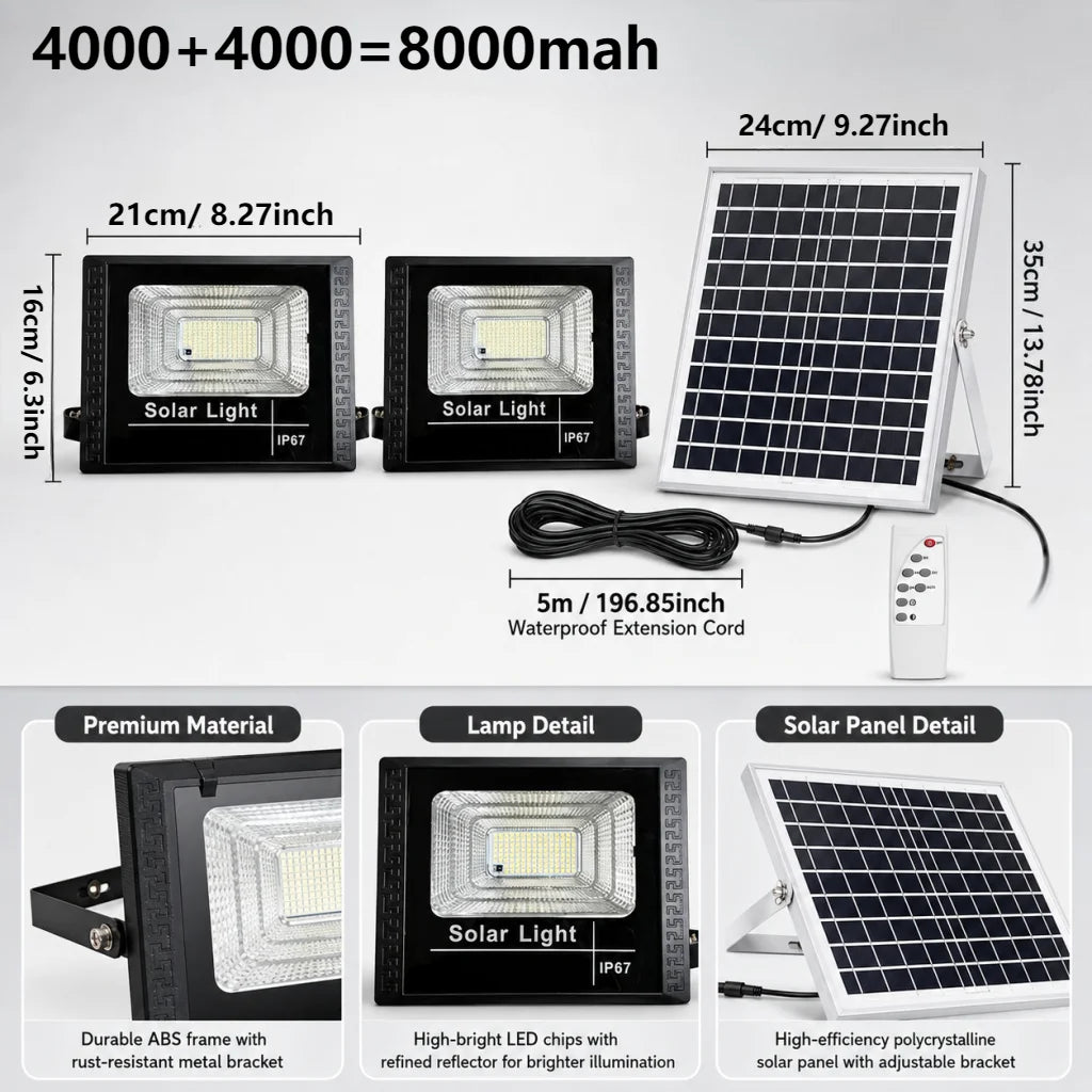 12000/8000mah Outdoor Solar Light 2 Head Solar Lamp Waterproof Outdoor Garden wall light with Aluminum solar panel For garden