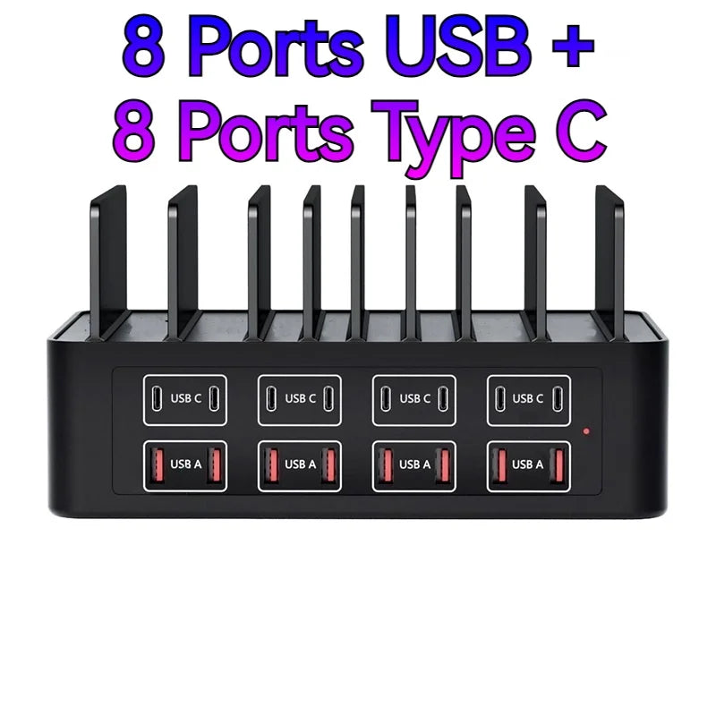 150W Universal USB Charger 16 Port USB Type C Fast Charging Station Tablet Stand For Ipad Iphone 17 16 15 14 13 Pro Max Samsung