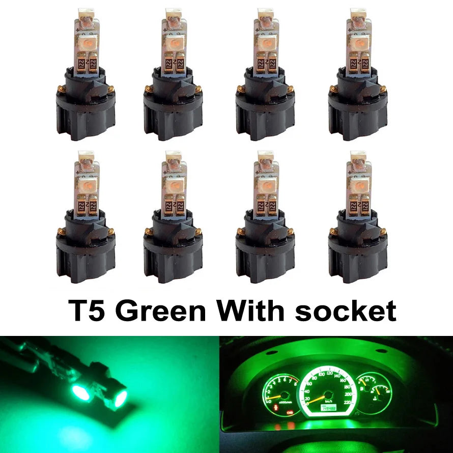 8Pcs T5 B8.5 B8.5D W1.2W W3W PC74 PC37 Led Bulb Car Interior Lights Dashboard Warming Indicator Wedge Auto Instrument Lamp 12V