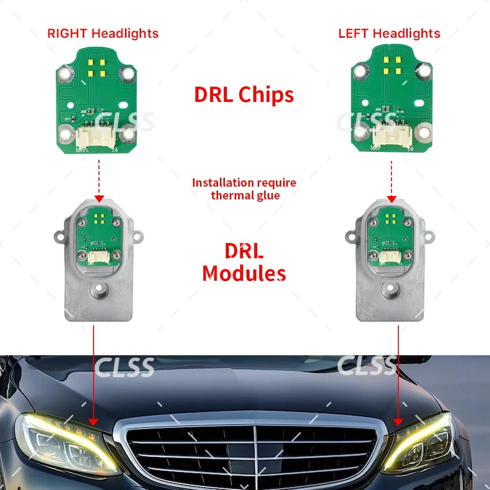 DRL LED Boards Lightsource For Mercedes-Benz C Class W205 C300 C350 2015-2018 Headlight Daytime Running Light
