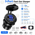 55W Dual QC3.0 PD Fast Charger Motorcycle USB Socket LED Vol