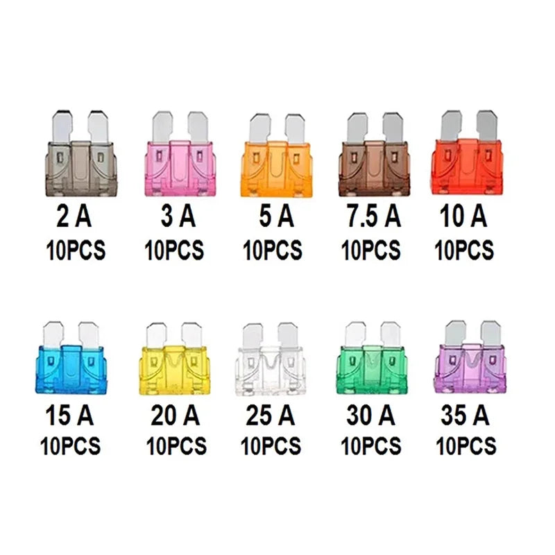 100 Pcs Car Fuses Small Mini Auto Blade Fuses 2A 3A 5A 7.5A 